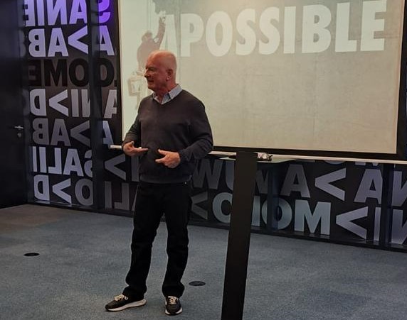 David Gemmell mid-talk
